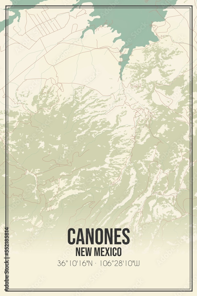 Retro US city map of Canones, New Mexico. Vintage street map.
