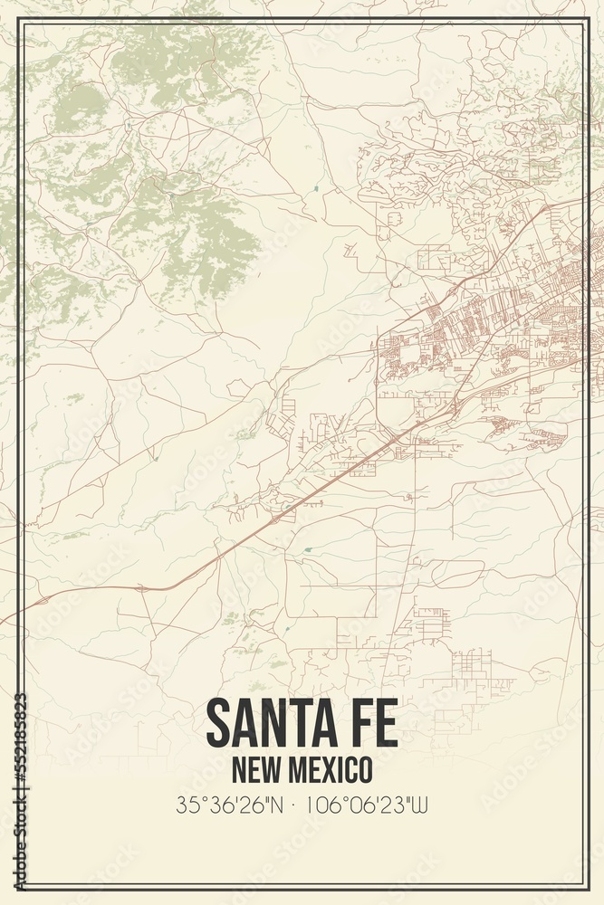 Fototapeta premium Retro US city map of Santa Fe, New Mexico. Vintage street map.