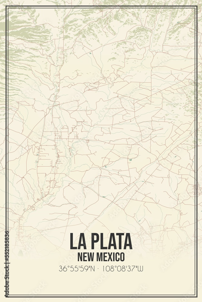 Retro US city map of La Plata, New Mexico. Vintage street map.