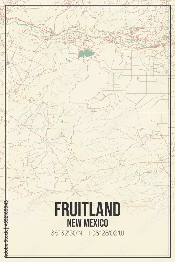 Retro US city map of Fruitland, New Mexico. Vintage street map.