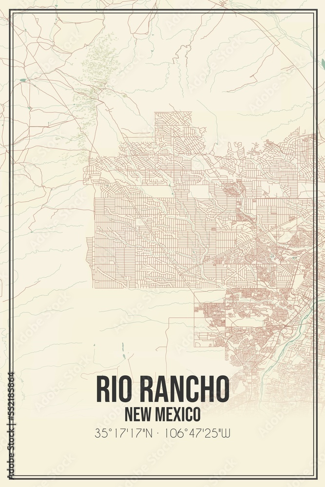 Fototapeta premium Retro US city map of Rio Rancho, New Mexico. Vintage street map.