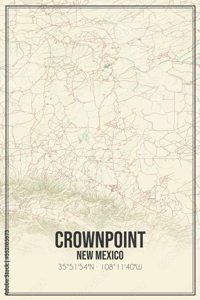 Retro US city map of Crownpoint, New Mexico. Vintage street map.