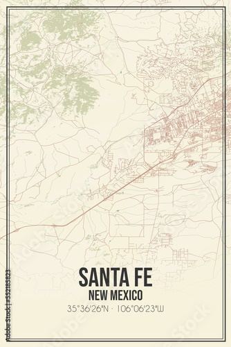 Retro US city map of Santa Fe, New Mexico. Vintage street map. photo