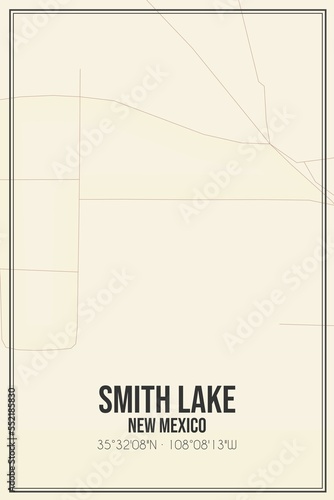 Retro US city map of Smith Lake, New Mexico. Vintage street map. © Rezona