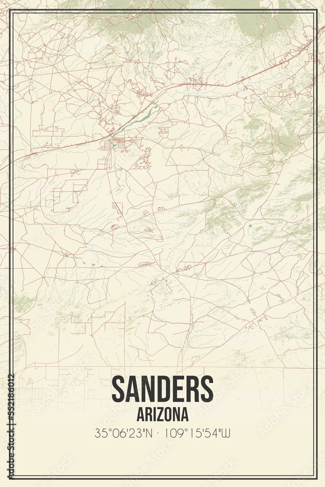 Retro US city map of Sanders, Arizona. Vintage street map.