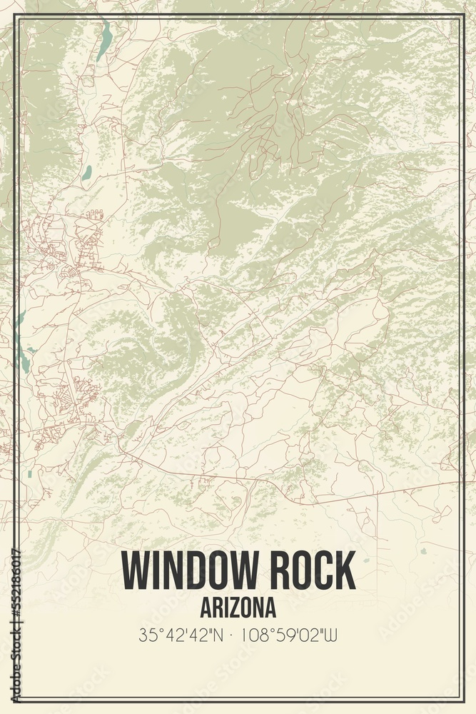 Retro US city map of Window Rock, Arizona. Vintage street map.