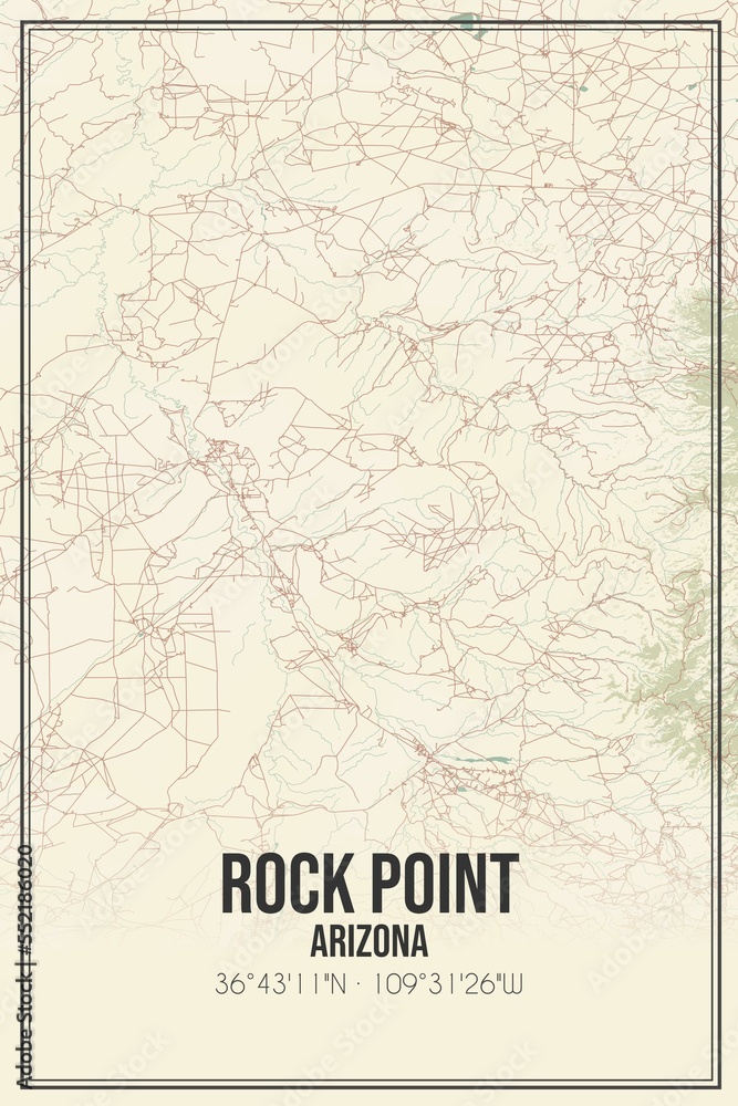 Retro US city map of Rock Point, Arizona. Vintage street map.