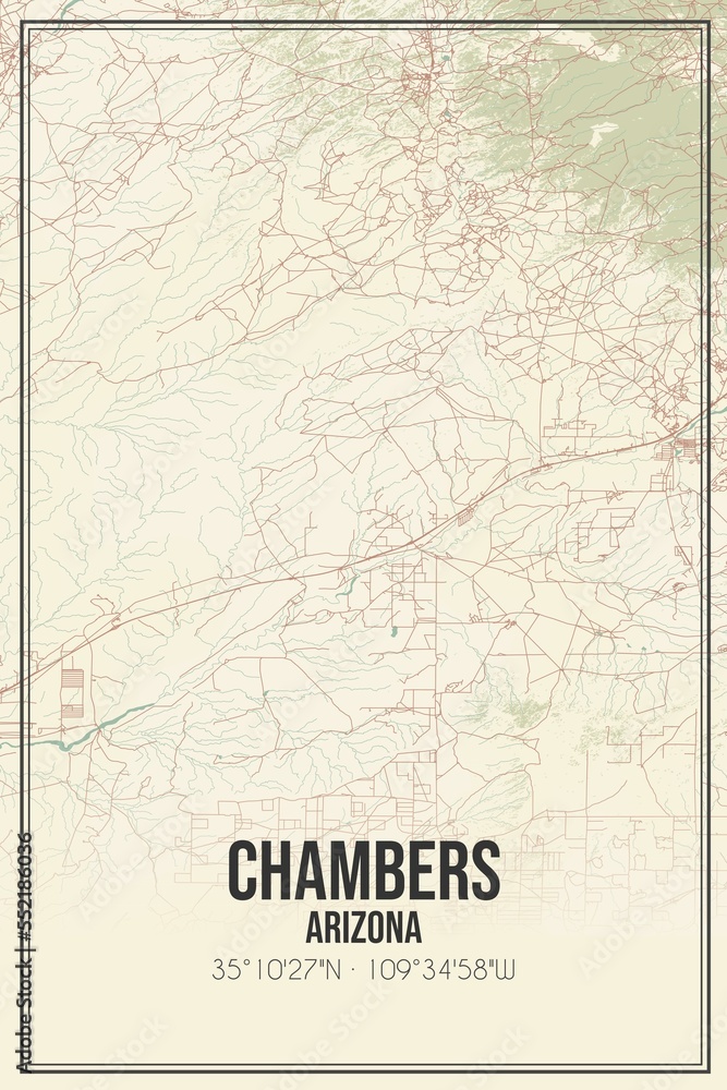 Retro US city map of Chambers, Arizona. Vintage street map.