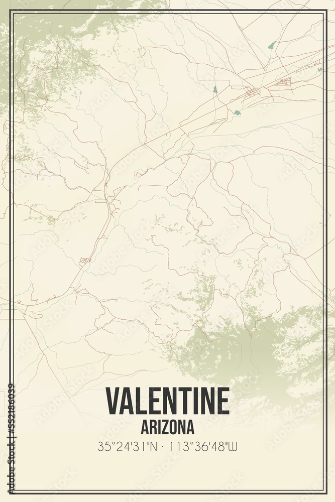 Fototapeta premium Retro US city map of Valentine, Arizona. Vintage street map.