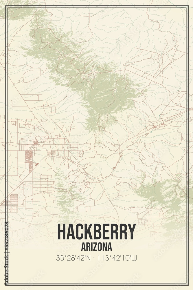 Fototapeta premium Retro US city map of Hackberry, Arizona. Vintage street map.