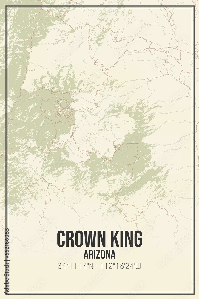 Retro US city map of Crown King, Arizona. Vintage street map.
