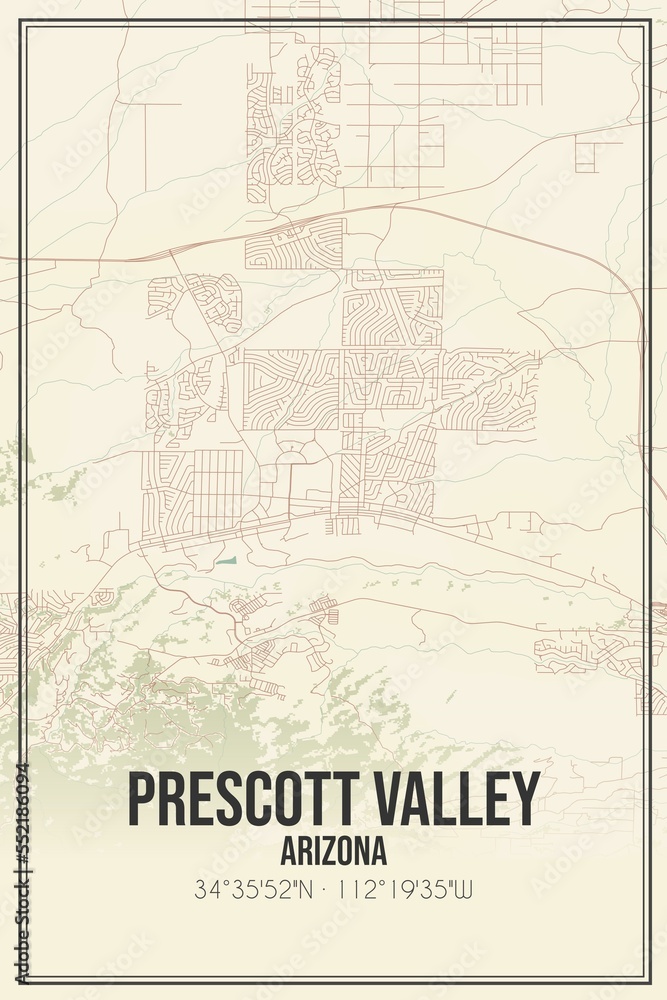 Obraz premium Retro US city map of Prescott Valley, Arizona. Vintage street map.