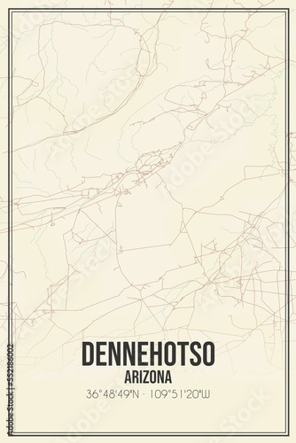Retro US city map of Dennehotso  Arizona. Vintage street map.