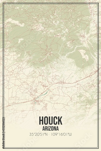 Retro US city map of Houck, Arizona. Vintage street map. photo