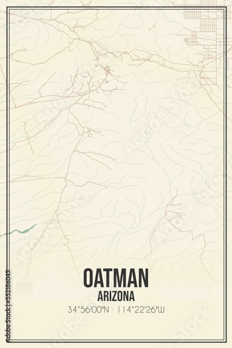Retro US city map of Oatman, Arizona. Vintage street map. © Rezona