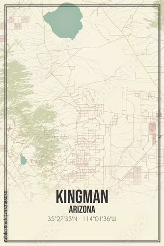 Retro US city map of Kingman, Arizona. Vintage street map. photo