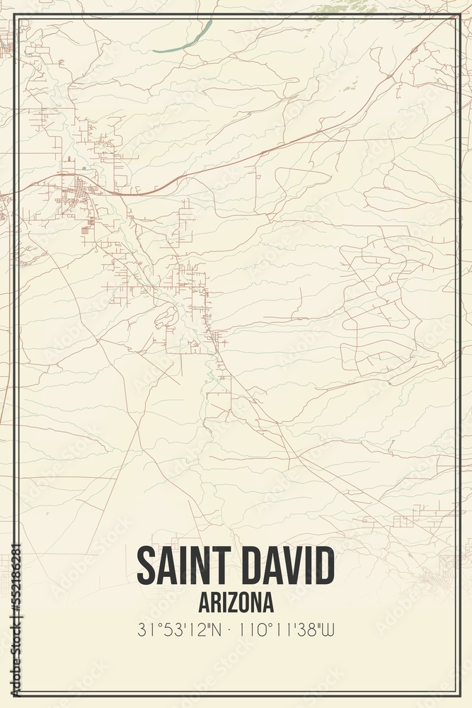 Retro US city map of Saint David, Arizona. Vintage street map.