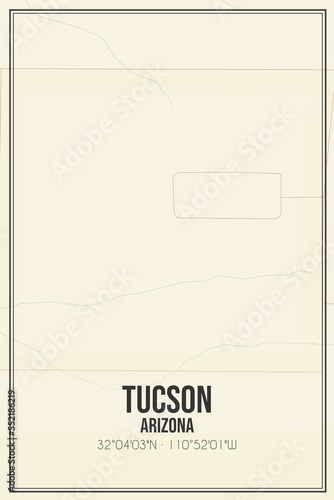 Retro US city map of Tucson, Arizona. Vintage street map.