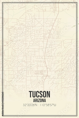 Retro US city map of Tucson  Arizona. Vintage street map.