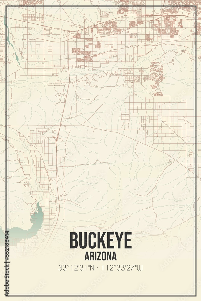 Retro US city map of Buckeye, Arizona. Vintage street map.