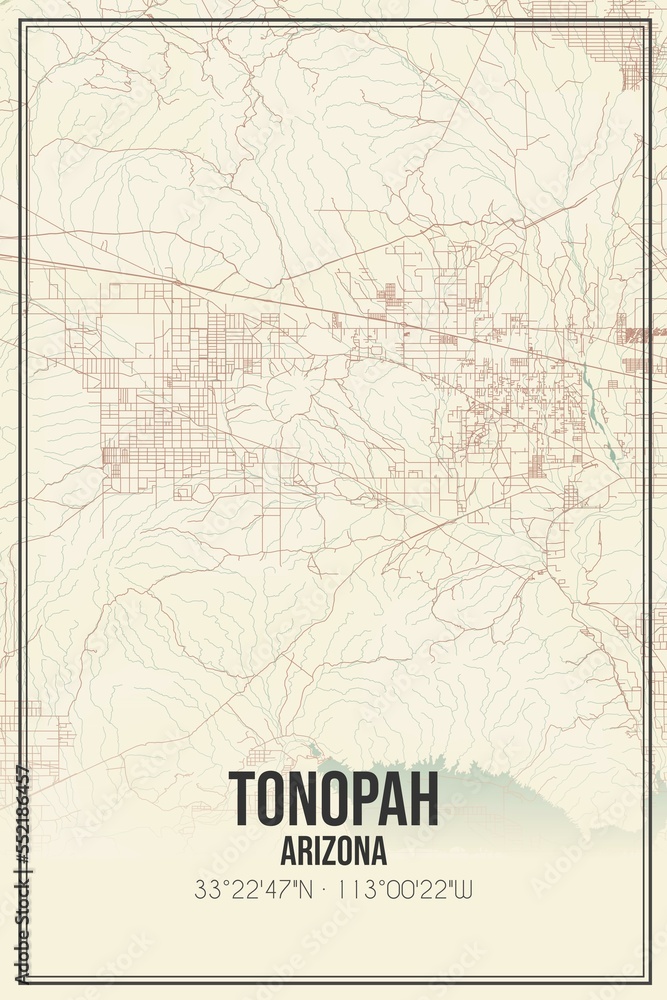 Retro US city map of Tonopah, Arizona. Vintage street map.