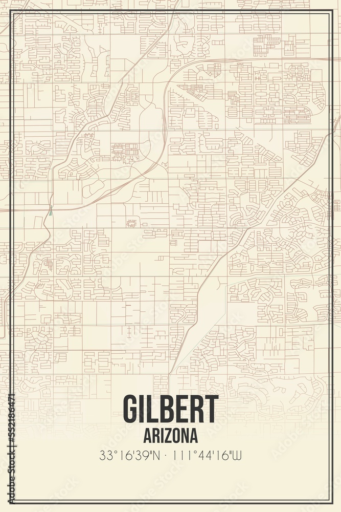 Obraz premium Retro US city map of Gilbert, Arizona. Vintage street map.