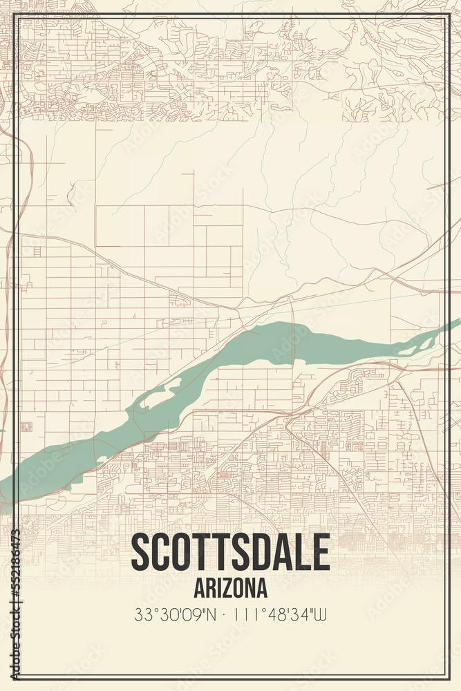 Fototapeta premium Retro US city map of Scottsdale, Arizona. Vintage street map.
