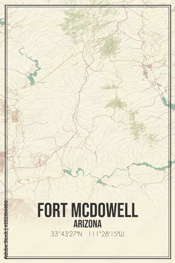 Retro US city map of Fort Mcdowell, Arizona. Vintage street map.