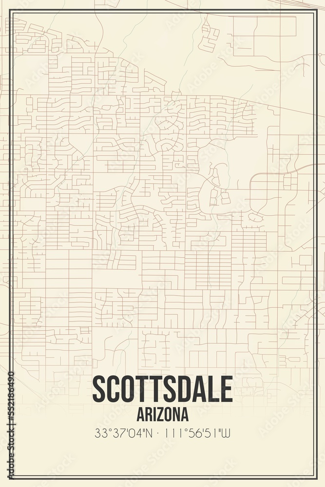 Retro US city map of Scottsdale, Arizona. Vintage street map. Stock Illustration Adobe Stock