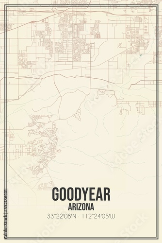Retro US city map of Goodyear, Arizona. Vintage street map.