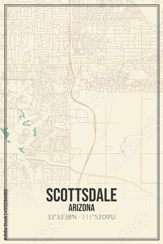 Retro US city map of Scottsdale  Arizona. Vintage street map.
