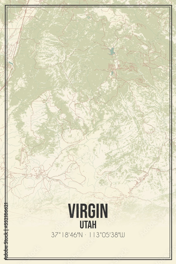 Retro US city map of Virgin, Utah. Vintage street map.