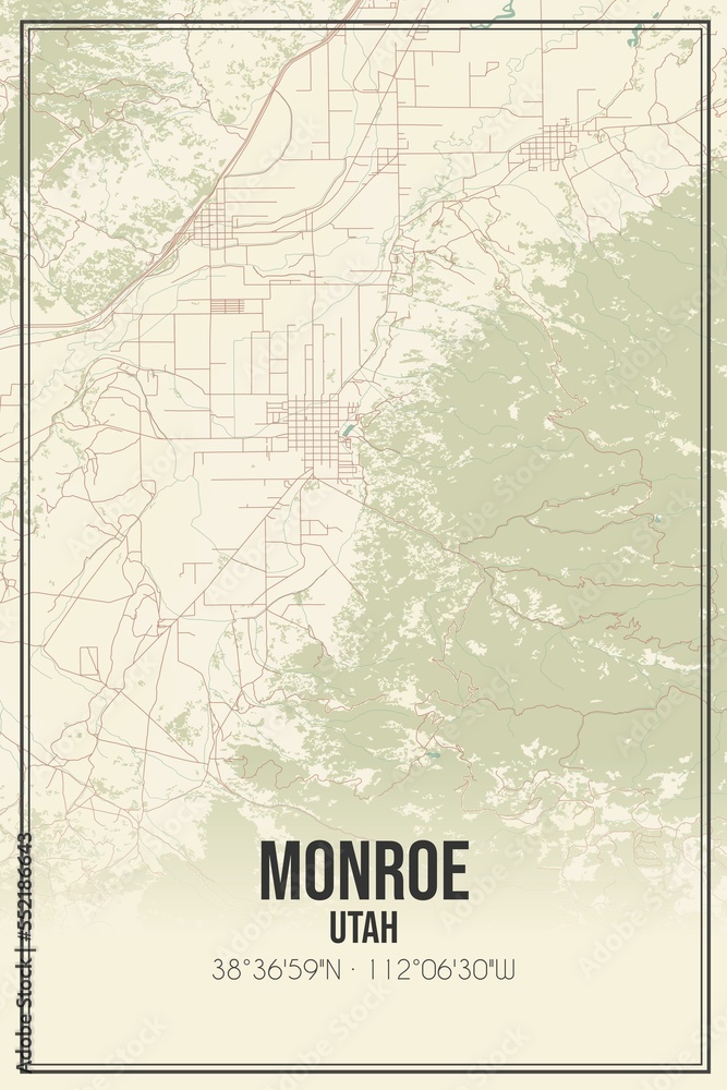 Fototapeta premium Retro US city map of Monroe, Utah. Vintage street map.