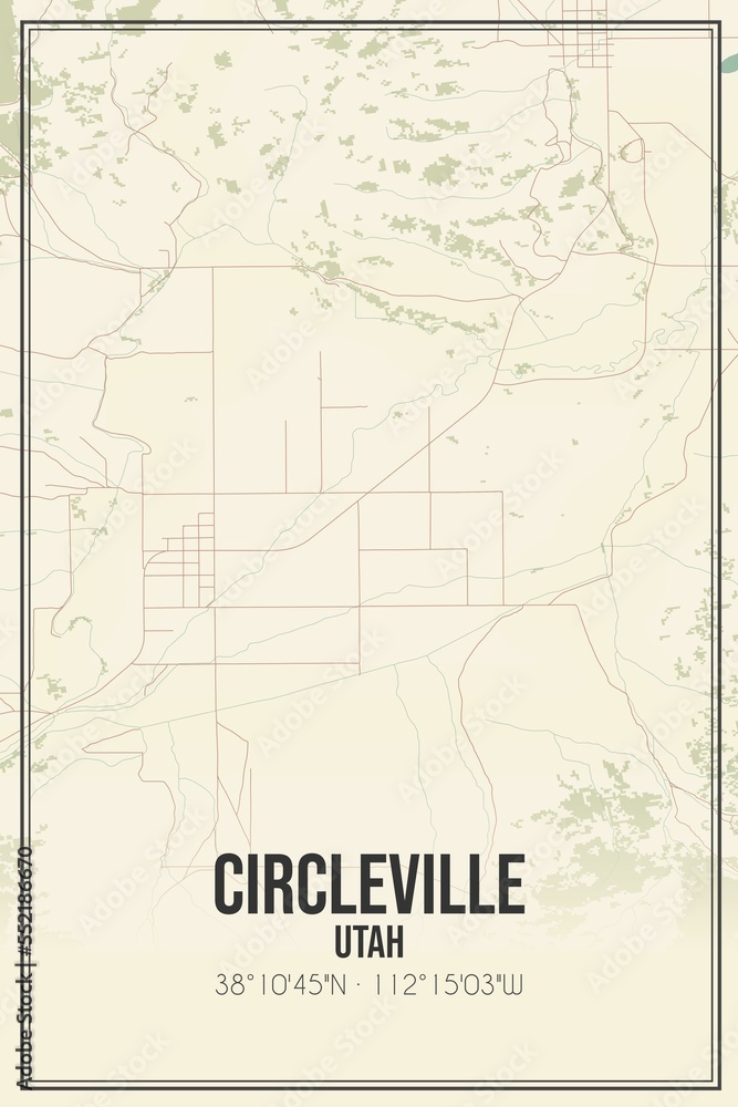 Retro US city map of Circleville, Utah. Vintage street map.