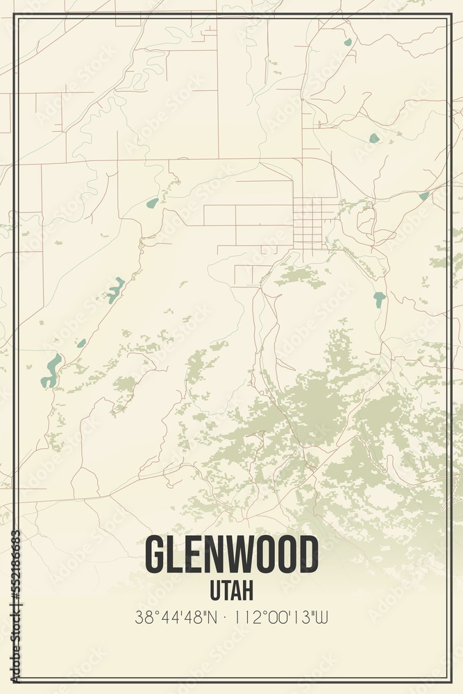Retro US city map of Glenwood, Utah. Vintage street map.