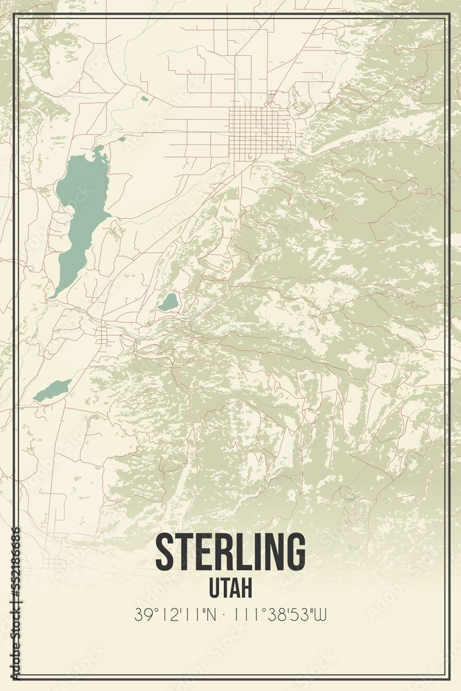 Retro US city map of Sterling, Utah. Vintage street map.