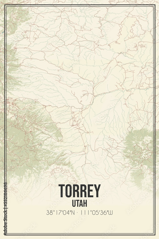 Fototapeta premium Retro US city map of Torrey, Utah. Vintage street map.