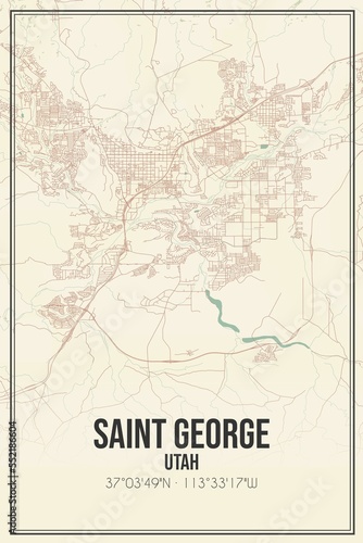Retro US city map of Saint George  Utah. Vintage street map.