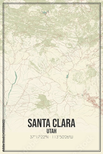 Retro US city map of Santa Clara  Utah. Vintage street map.