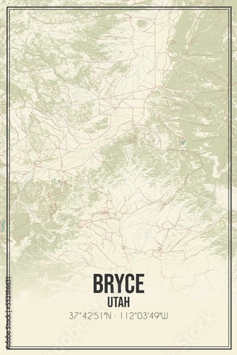 Retro US city map of Bryce, Utah. Vintage street map. Fototapeta