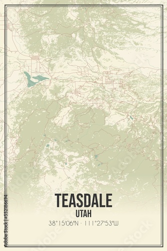 Retro US city map of Teasdale, Utah. Vintage street map. photo