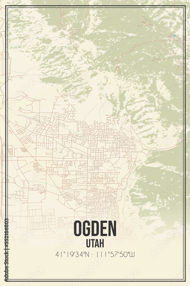 Retro US city map of Ogden, Utah. Vintage street map.