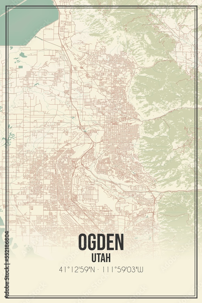Retro US city map of Ogden, Utah. Vintage street map.