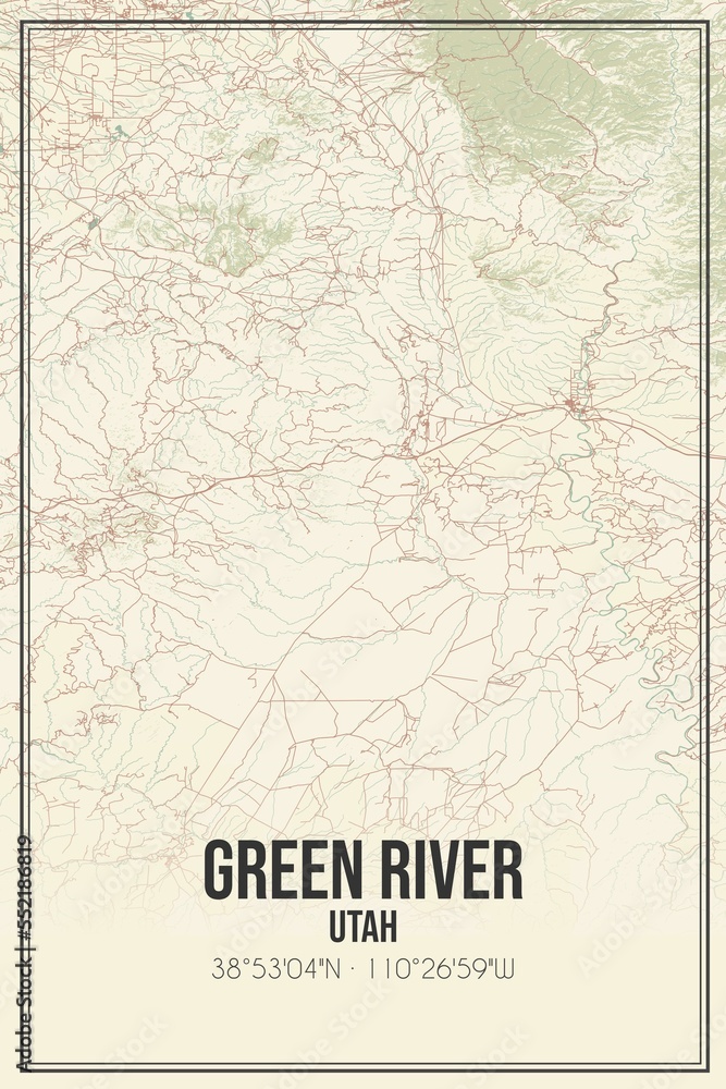Retro US city map of Green River, Utah. Vintage street map.