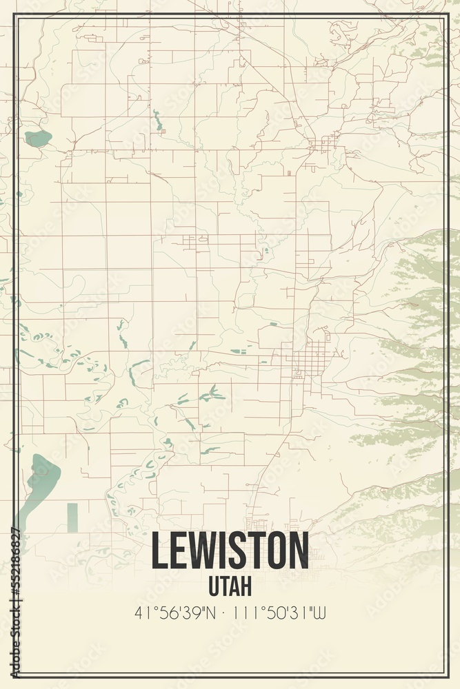 Retro US city map of Lewiston, Utah. Vintage street map.