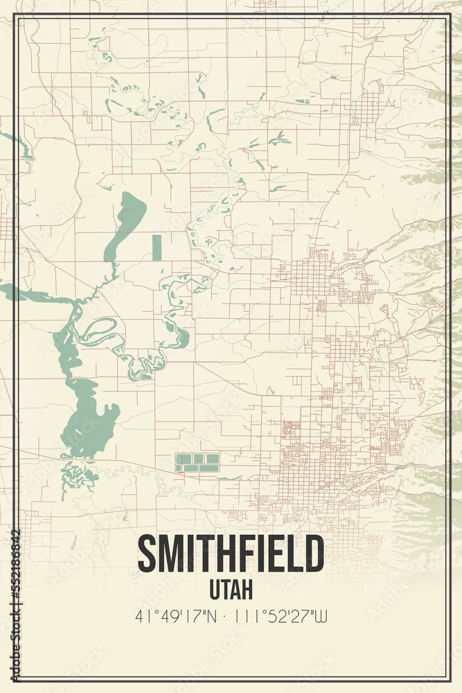 Fototapeta premium Retro US city map of Smithfield, Utah. Vintage street map.