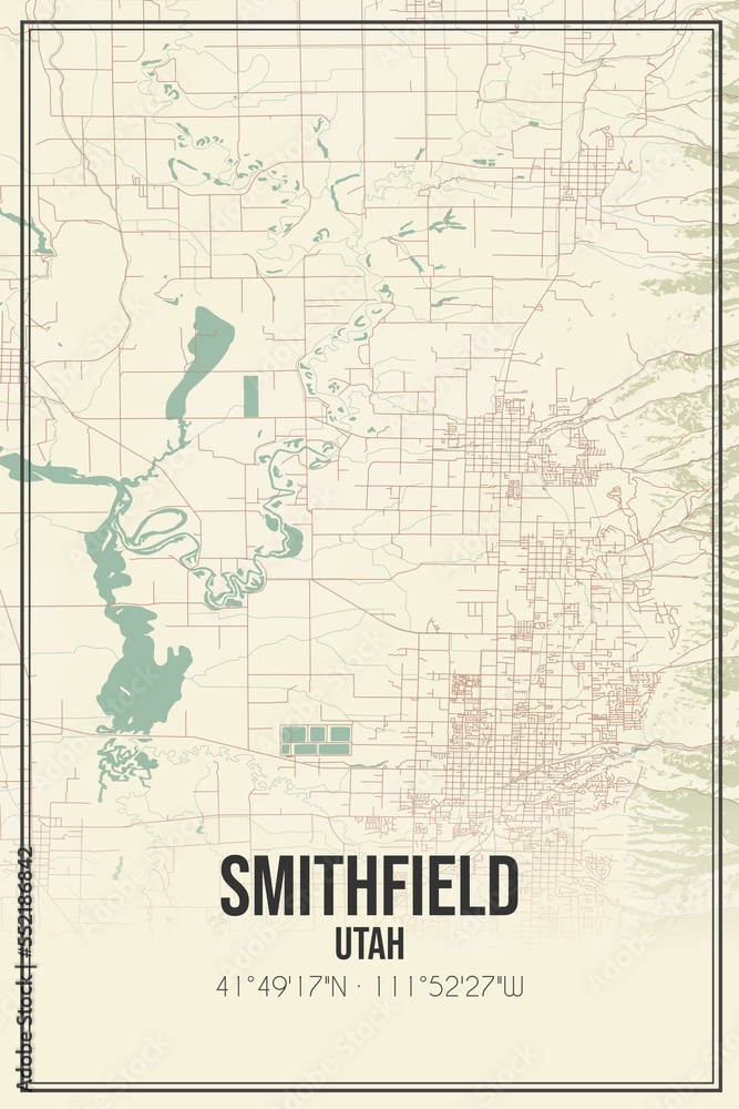 Retro US city map of Smithfield, Utah. Vintage street map.