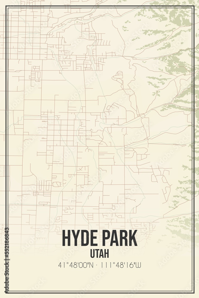 Retro US city map of Hyde Park, Utah. Vintage street map.