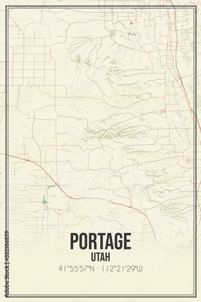 Retro US city map of Portage, Utah. Vintage street map.