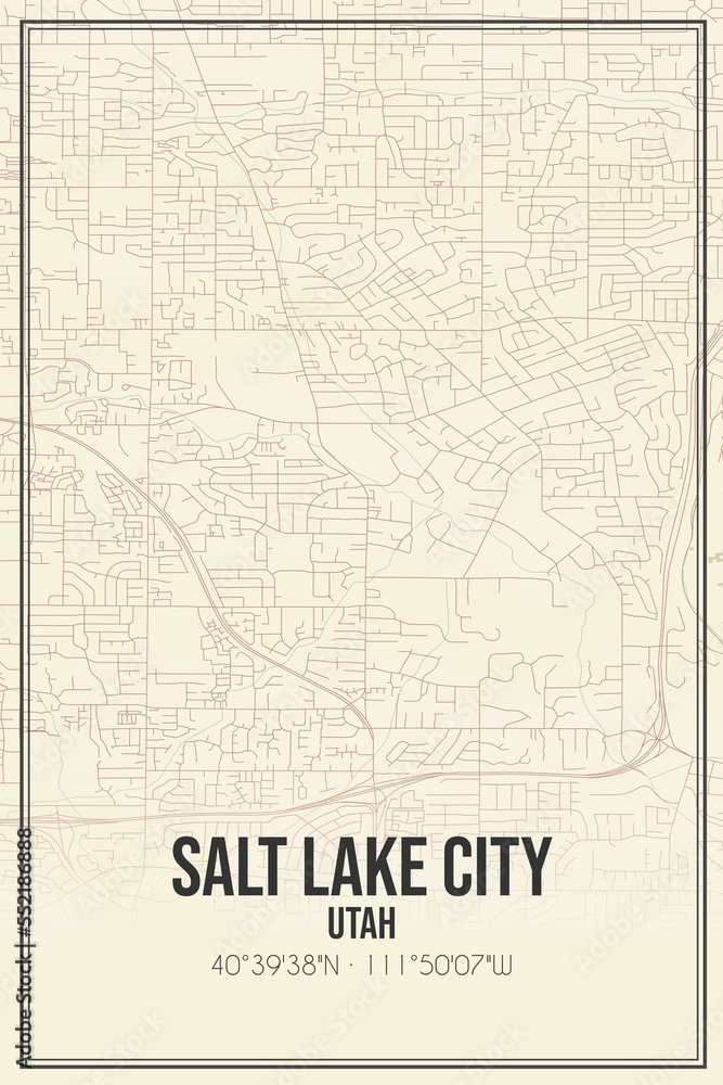 Retro US city map of Salt Lake City, Utah. Vintage street map.